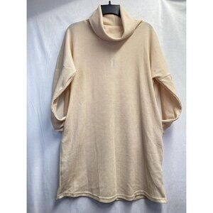 MIHOLL Waffle Knit Cowl Neck Long Sleeve Sweater Dress Women Small Beige New